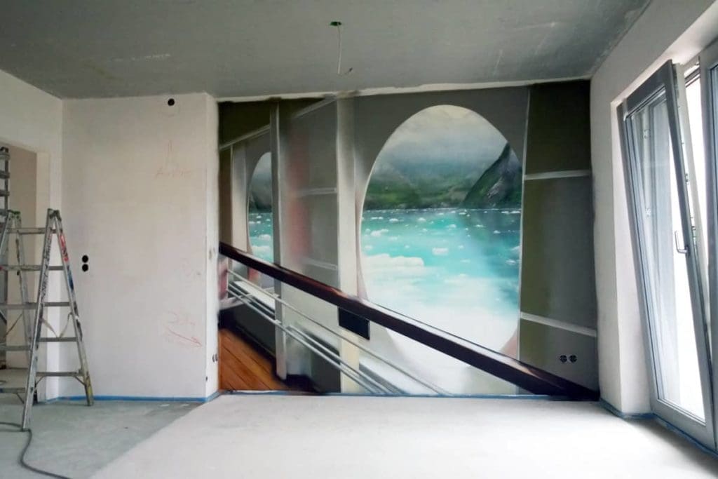 Wir von Graffiti Stuttgart wurden beauftragt eine Innenraumgestaltung für eine Esszimmerwand in Stuttgart zu gestalten.