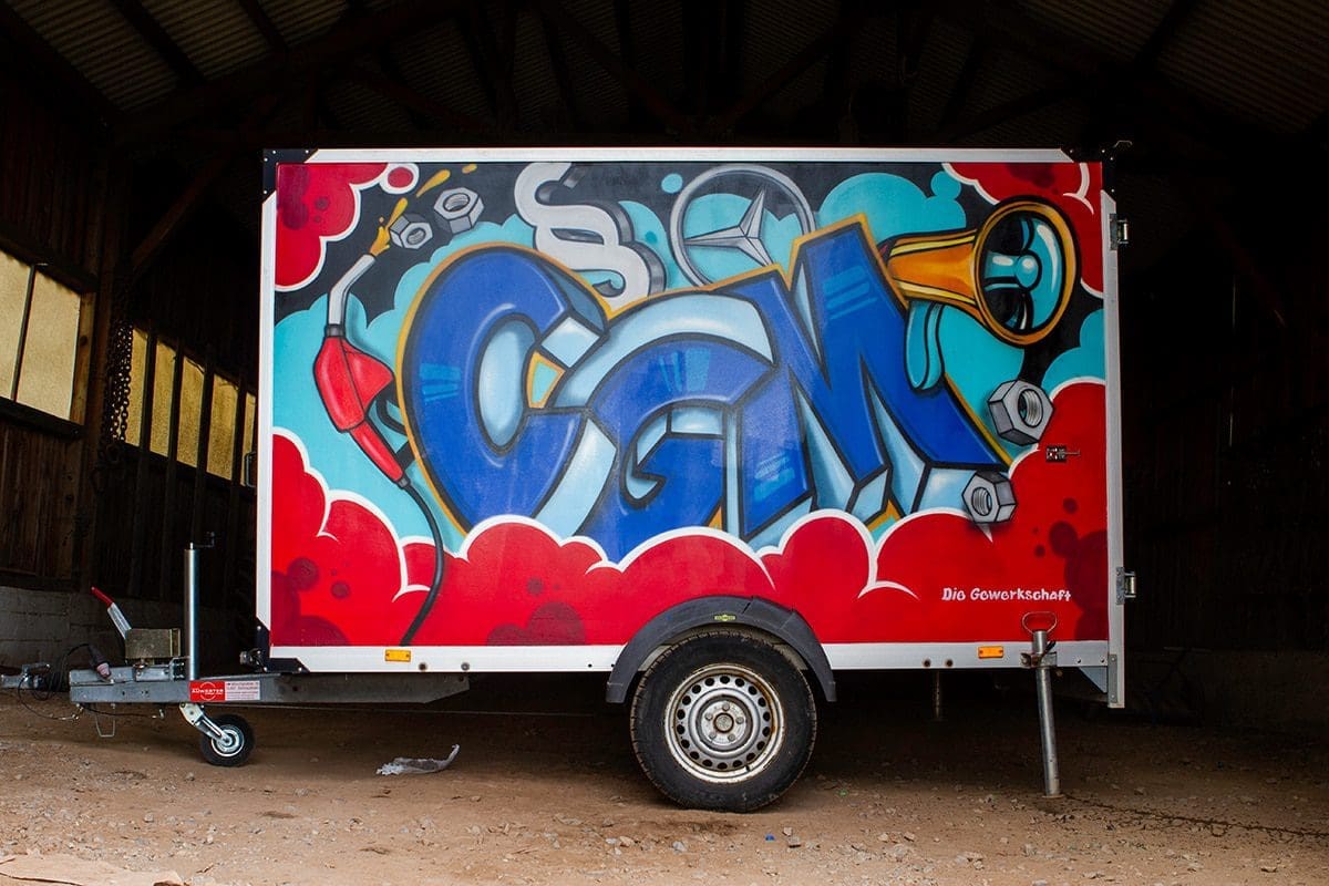 Für die Christliche Gewerkschaft Metall (CGM) haben wir einen Kofferanhänger mit ihrem Leitbild gestaltet.