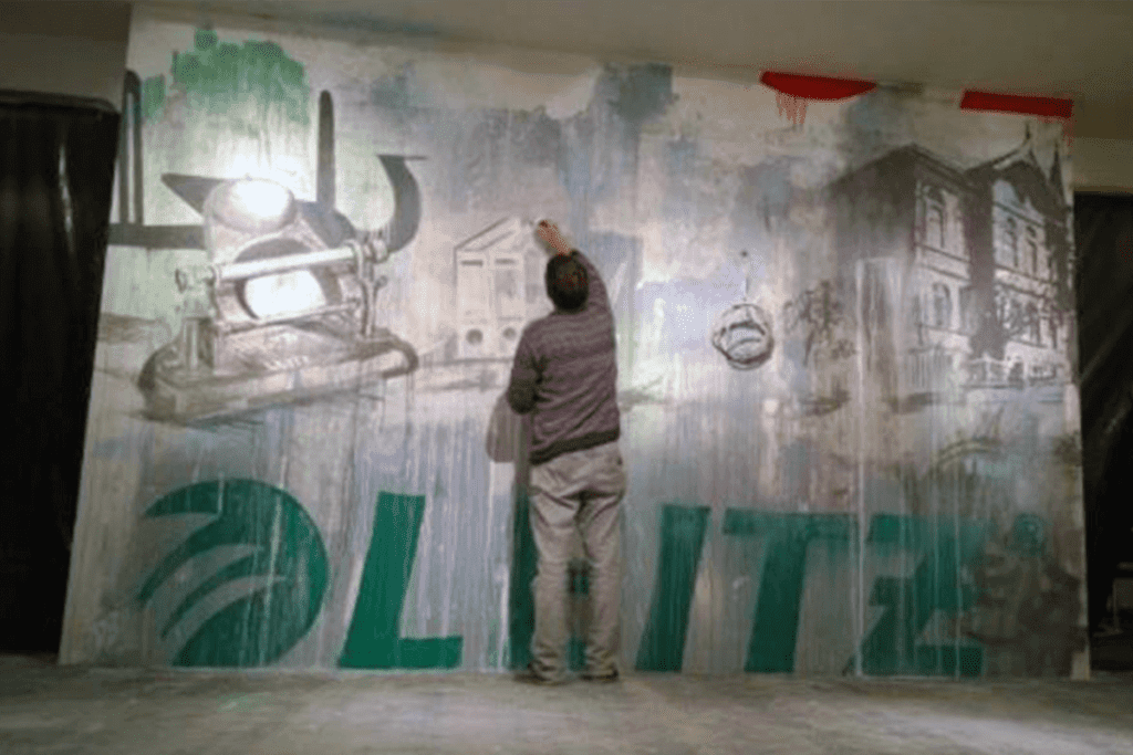 Von der LEITZ ACCO Brands GmbH & Co KG wurden wir beauftragt ihre frisch in Feuerbach ihren renovierten Pausenraum mit einem farbenfrohen Graffiti zu gestalten.