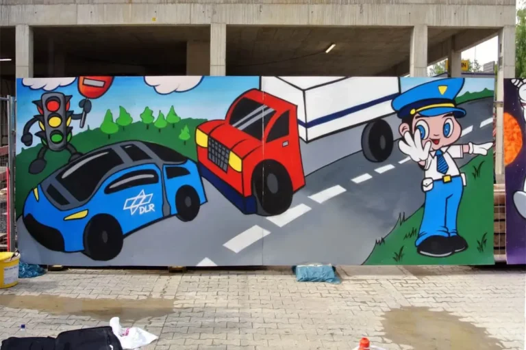 Beim DLR-Sommerfest 2014 begeisterte Graffiti Stuttgart Groß und Klein mit einer kreativen Mitmachaktion rund um das Thema „Zukunftswege“.