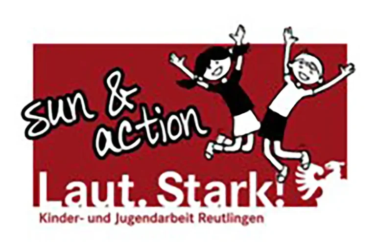 Alt-Text: Logo sun & action und Laut Stark – Kinder- und Jugendarbeit Reutlingen, Kooperationspartner Graffiti-Workshop Sommerferien 2026