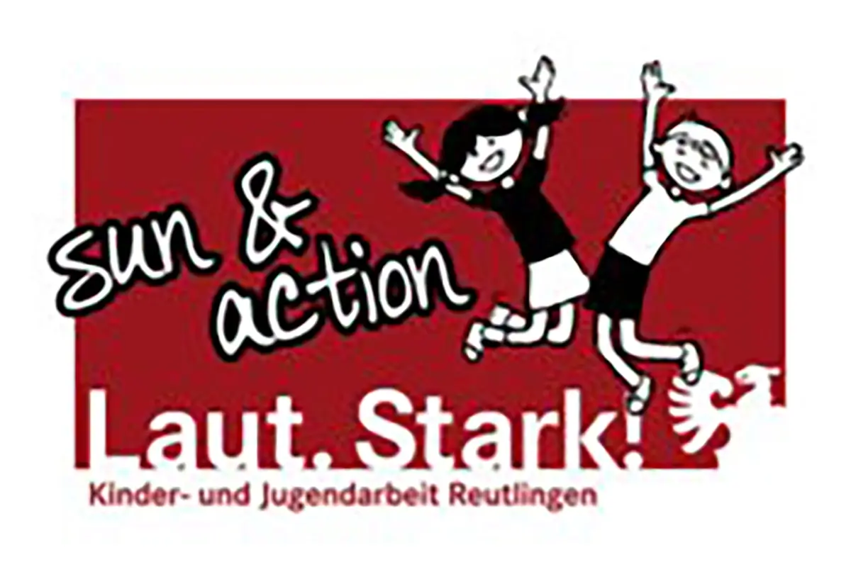 Alt-Text: Logo sun & action und Laut Stark – Kinder- und Jugendarbeit Reutlingen, Kooperationspartner Graffiti-Workshop Sommerferien 2026