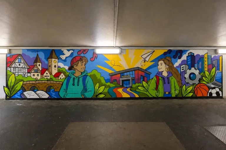 Elf Meter breites Graffiti-Jugendhausprojekt mit Jugendhaus Nexus in Esslingen-Oberesslingen