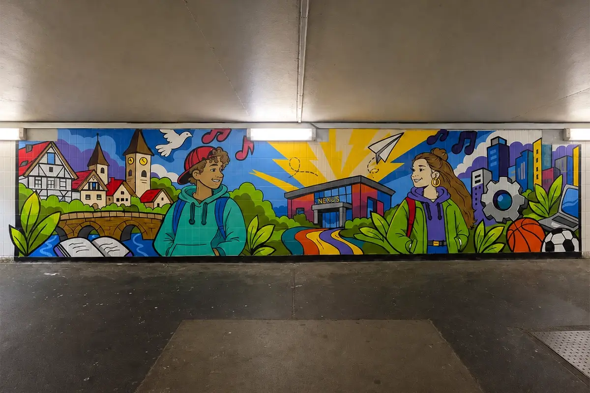 Elf Meter breites Graffiti-Jugendhausprojekt mit Jugendhaus Nexus in Esslingen-Oberesslingen